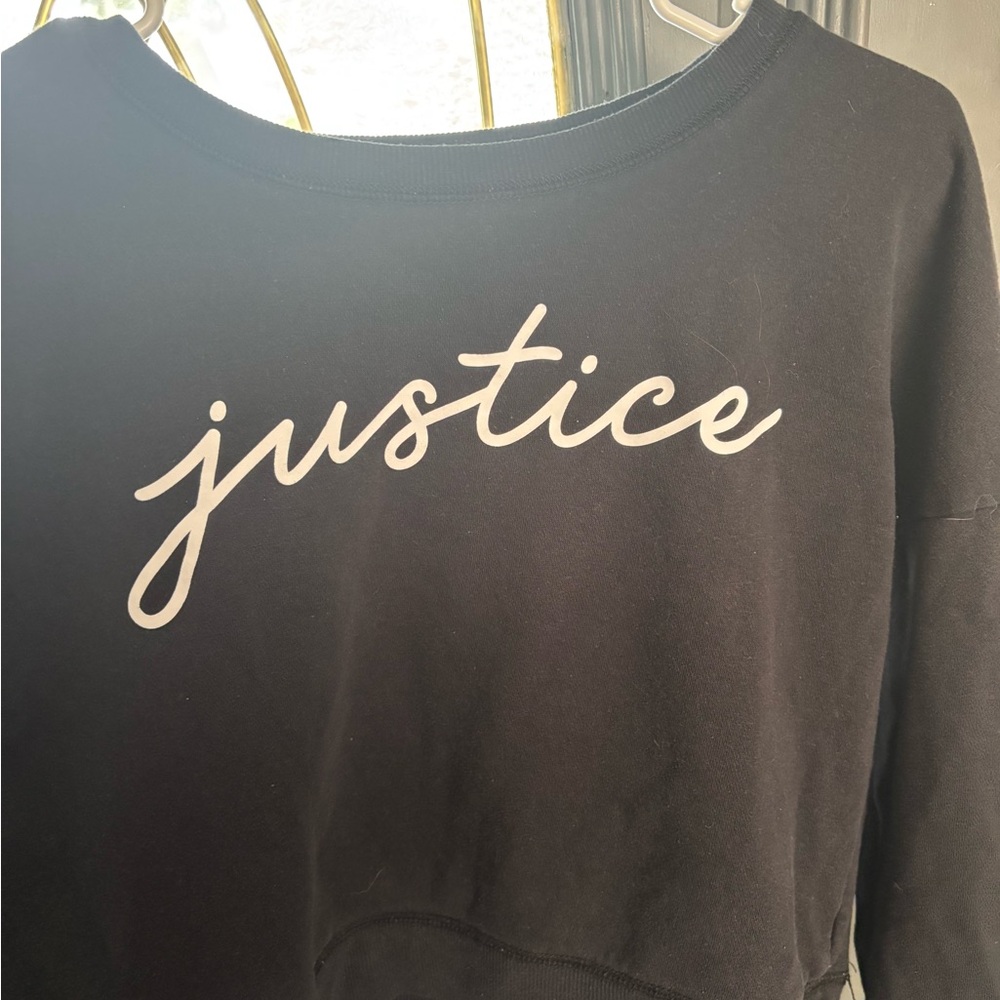 Justice Black and Pink Logo Cropped Sweatshirt